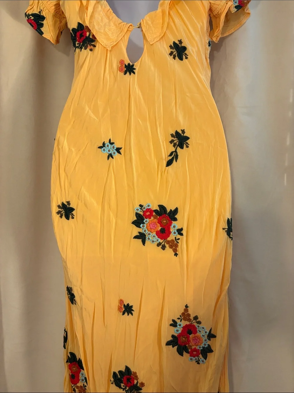 Free People Bali Santa Cruz Yellow Floral Ruffled Midi Dress